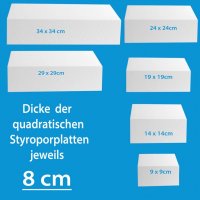 Styropordummies quadratisch Stärke 8cm einzeln wählbar